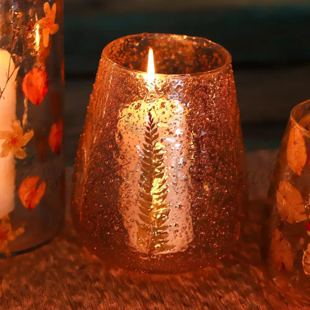Vetro floreale naturale - Portacandele a ciotola grande - Natural Floral Glass Candle Holders