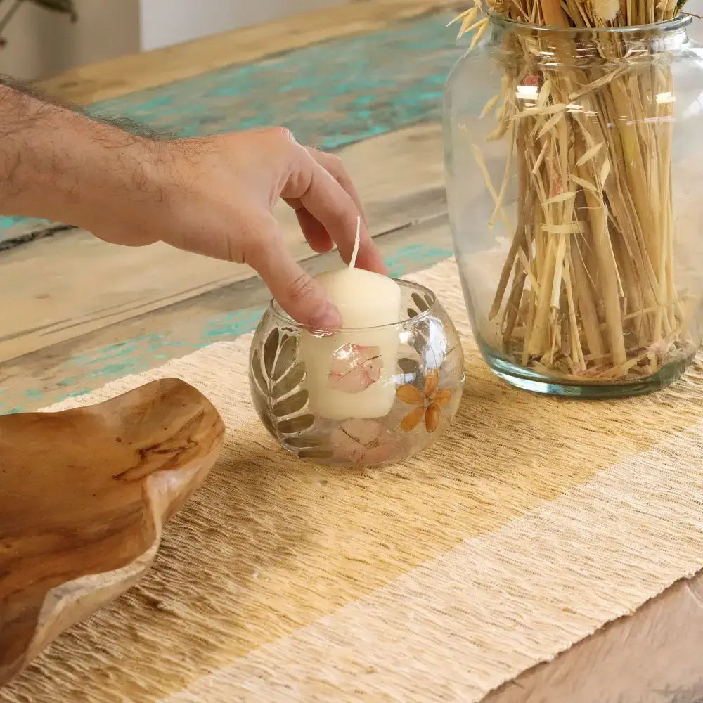 Vetro floreale naturale - Portacandele a ciotola - Natural Floral Glass Candle Holders