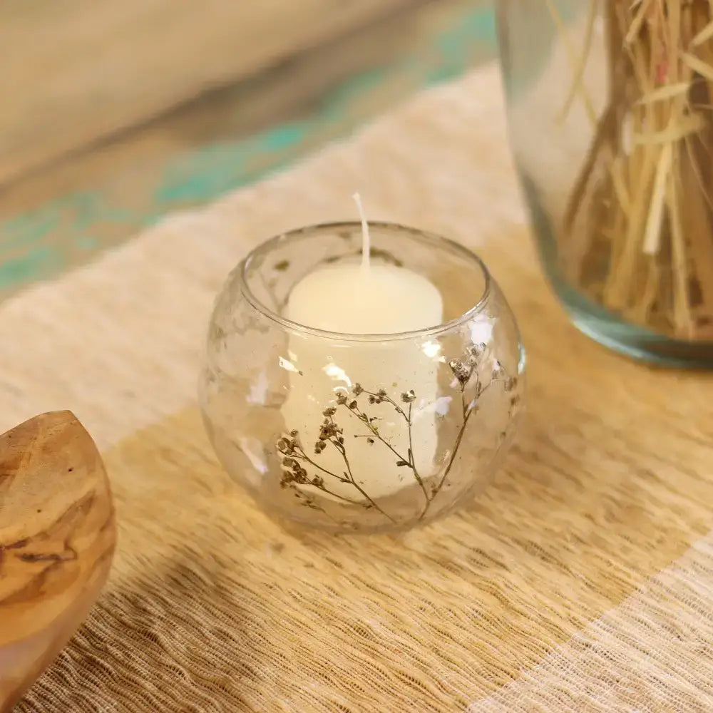 Vetro floreale naturale - Portacandele a ciotola - Natural Floral Glass Candle Holders