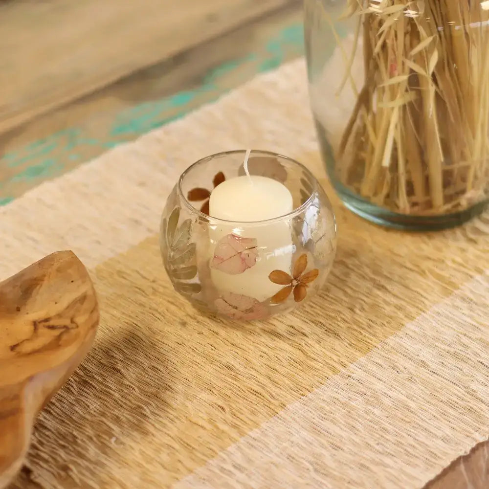 Vetro floreale naturale - Portacandele a ciotola - Natural Floral Glass Candle Holders