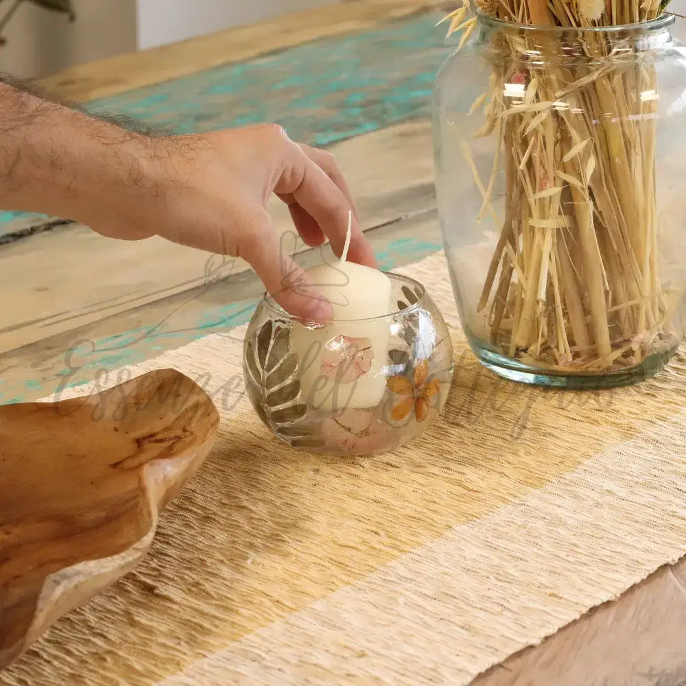 Vetro floreale naturale - Portacandele a ciotola - Natural Floral Glass Candle Holders