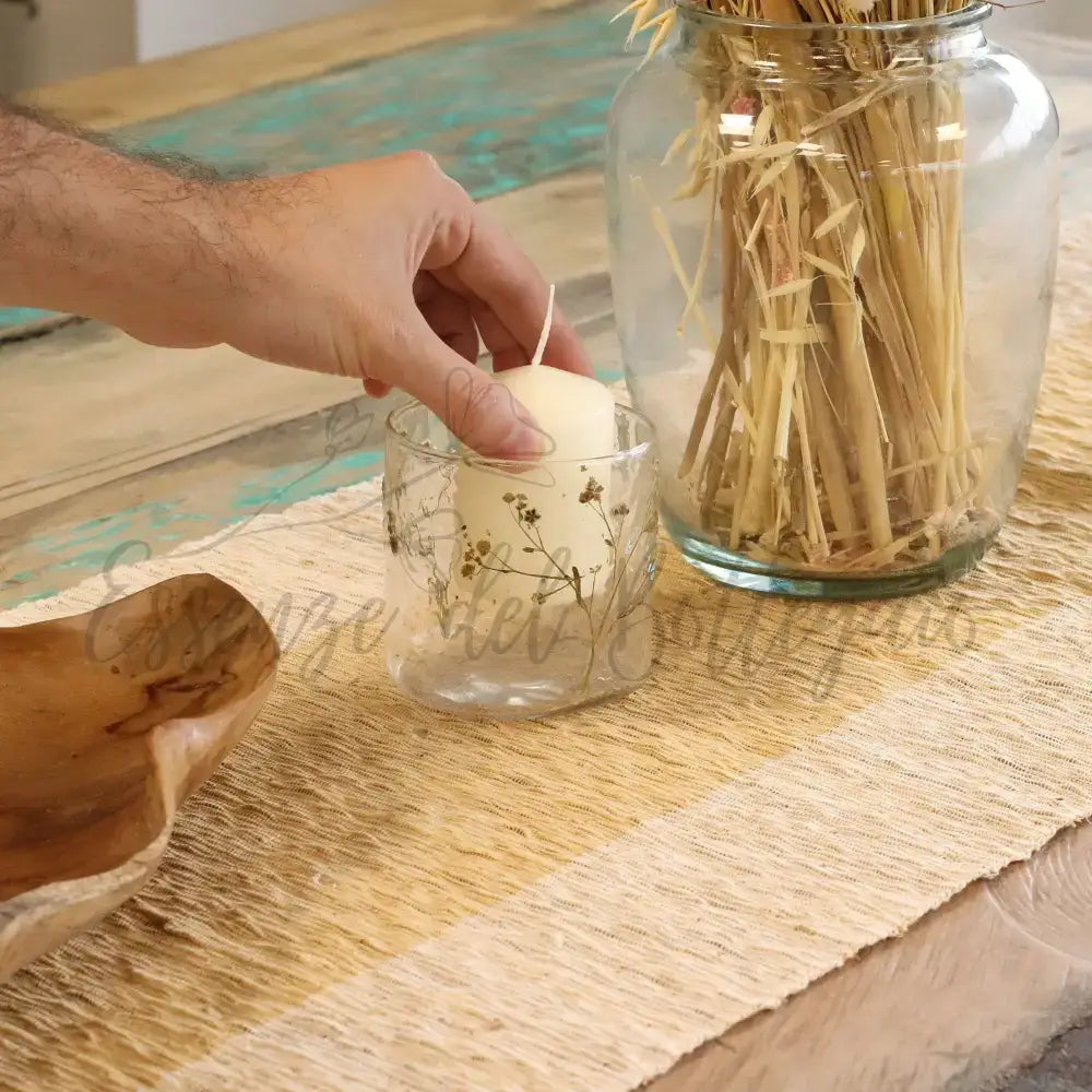 Vetro floreale naturale - Portacandele dritto - Margarita - Natural Floral Glass Candle Holders