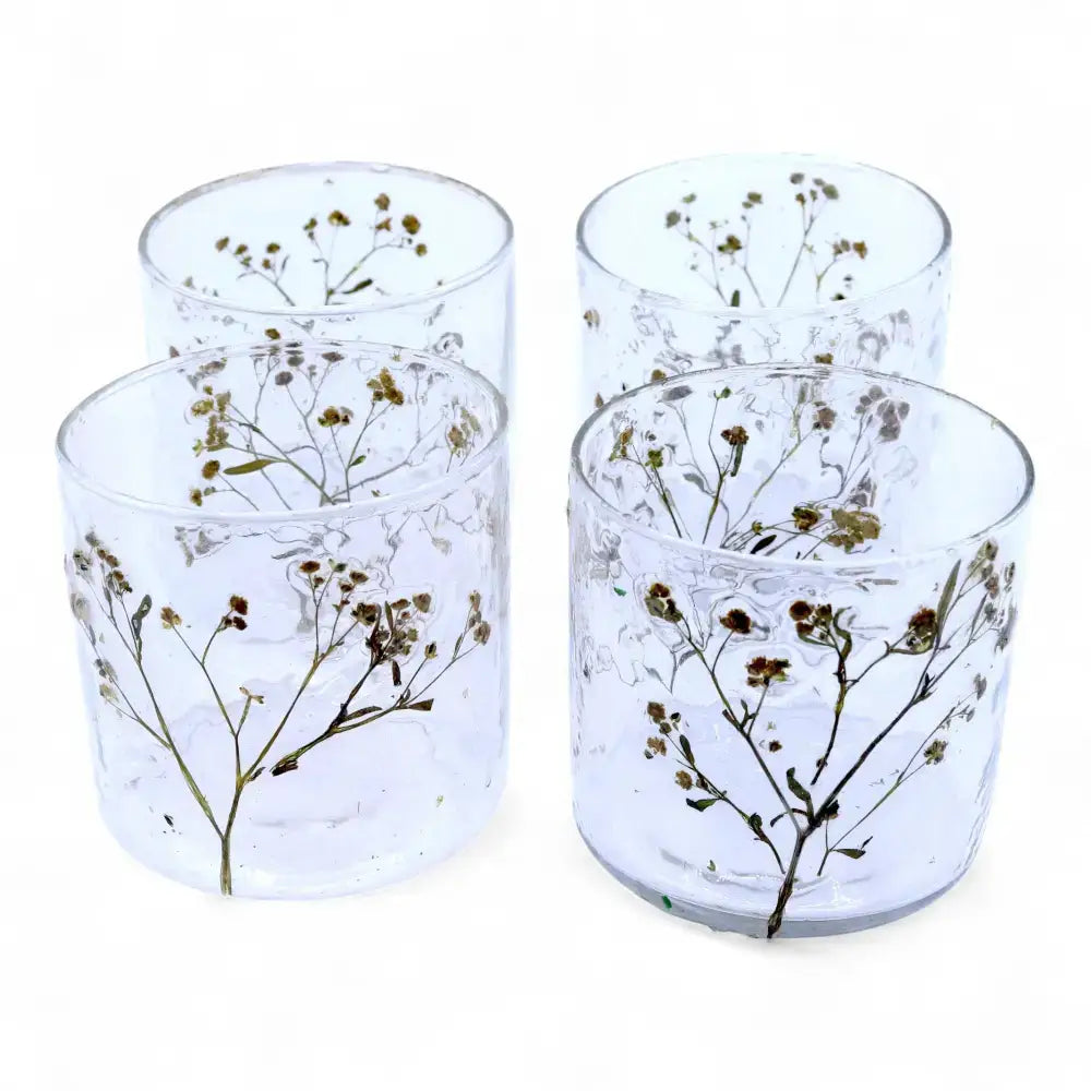 Vetro floreale naturale - Portacandele dritto - Margarita - Natural Floral Glass Candle Holders