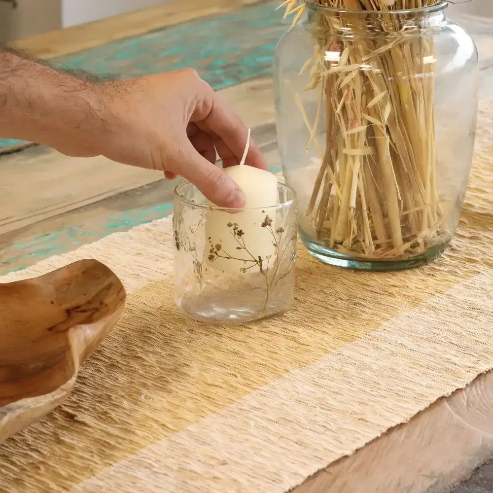 Vetro floreale naturale - Portacandele dritto - Margarita - Natural Floral Glass Candle Holders