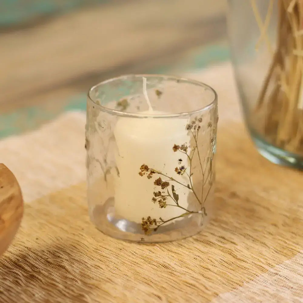 Vetro floreale naturale - Portacandele dritto - Margarita - Natural Floral Glass Candle Holders