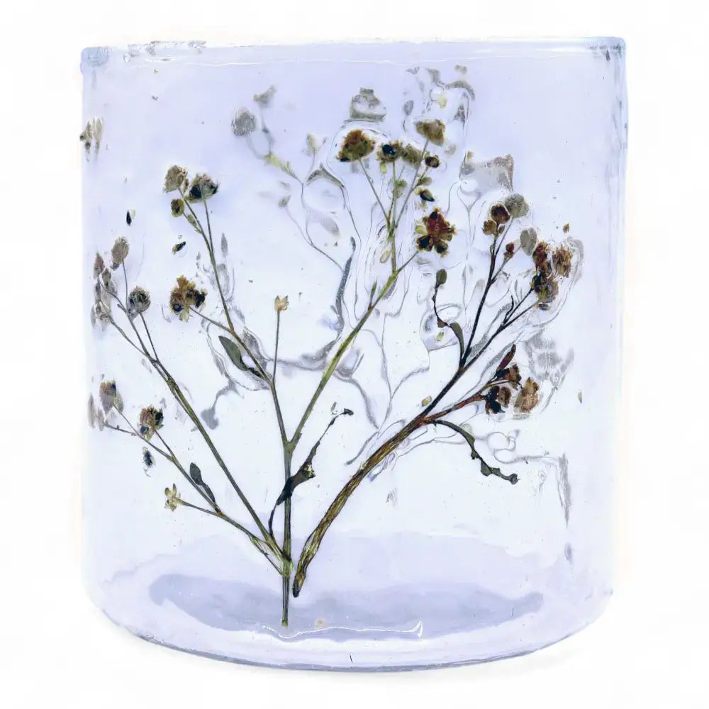 Vetro floreale naturale - Portacandele dritto - Margarita - Natural Floral Glass Candle Holders
