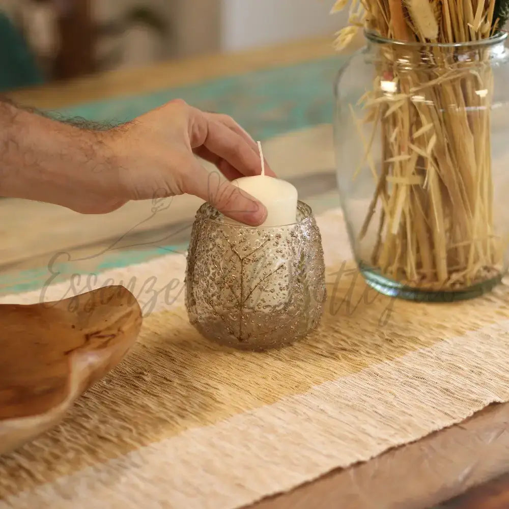 Vetro floreale naturale - Portacandele dritto - Pino - Natural Floral Glass Candle Holders