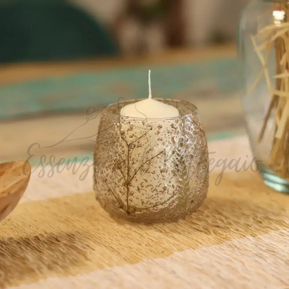 Vetro floreale naturale - Portacandele dritto - Pino - Natural Floral Glass Candle Holders