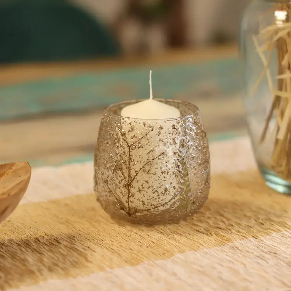 Vetro floreale naturale - Portacandele dritto - Pino - Natural Floral Glass Candle Holders