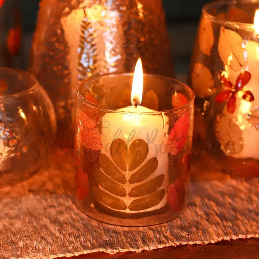 Vetro floreale naturale - Portacandele dritto - Primavera - Natural Floral Glass Candle Holders