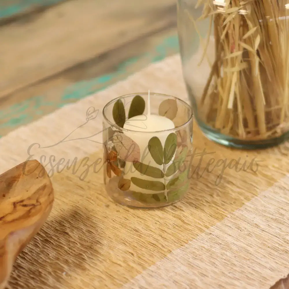Vetro floreale naturale - Portacandele dritto - Primavera - Natural Floral Glass Candle Holders