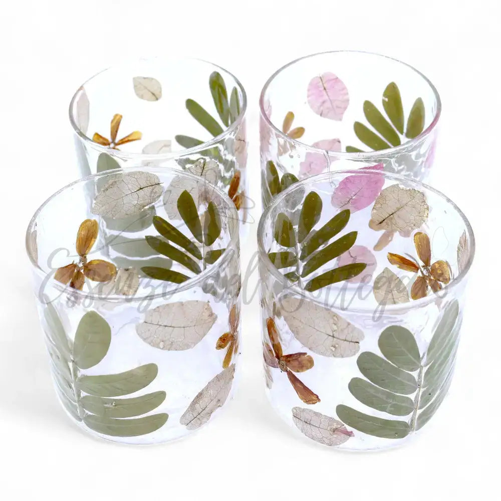 Vetro floreale naturale - Portacandele dritto - Primavera - Natural Floral Glass Candle Holders