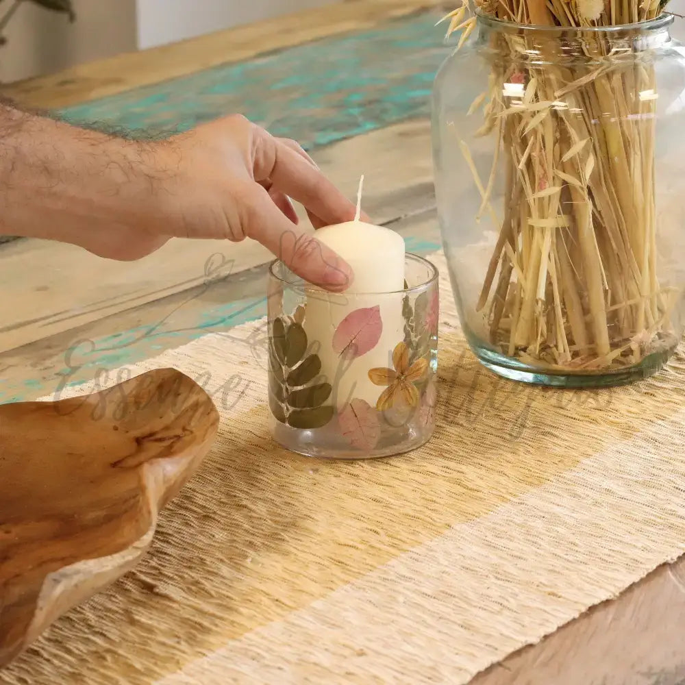 Vetro floreale naturale - Portacandele dritto - Primavera - Natural Floral Glass Candle Holders