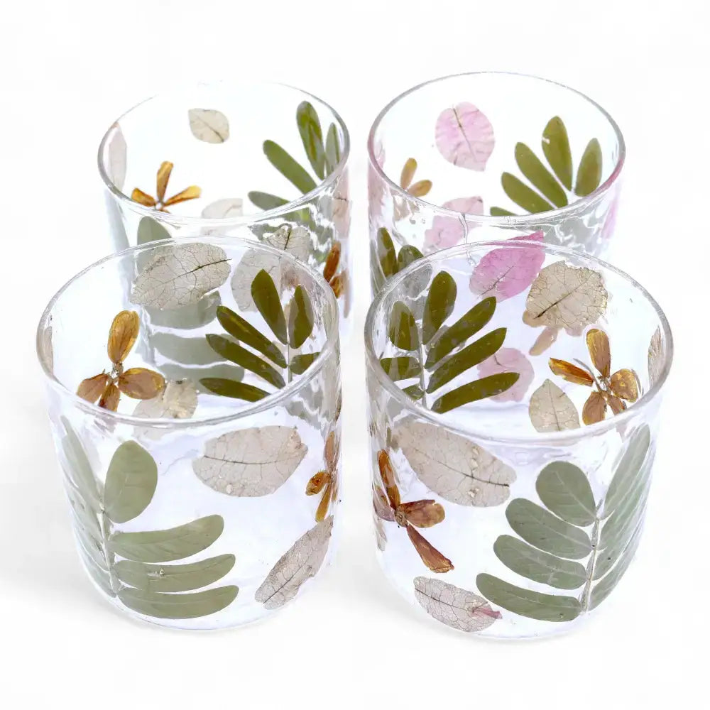Vetro floreale naturale - Portacandele dritto - Primavera - Natural Floral Glass Candle Holders
