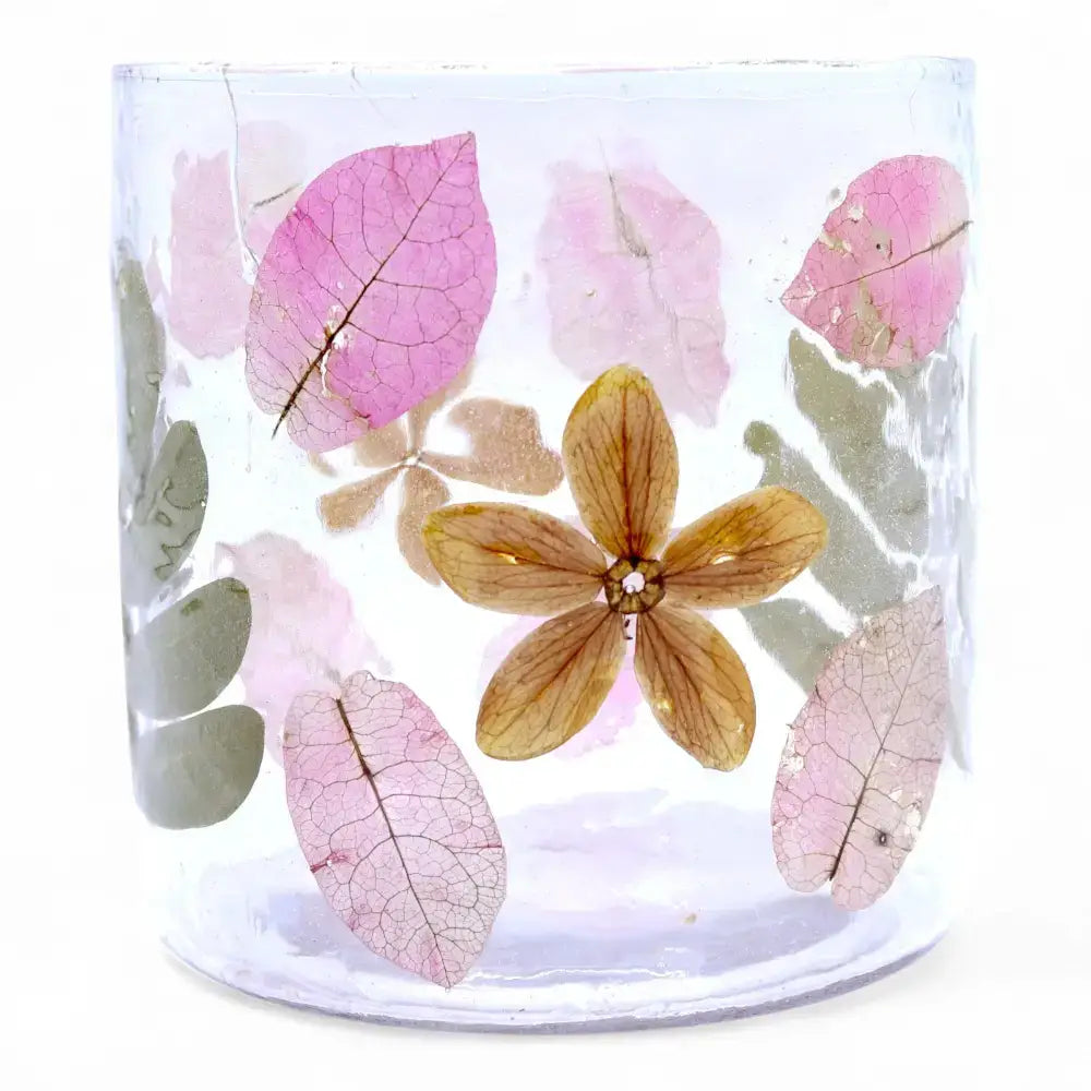 Vetro floreale naturale - Portacandele dritto - Primavera - Natural Floral Glass Candle Holders