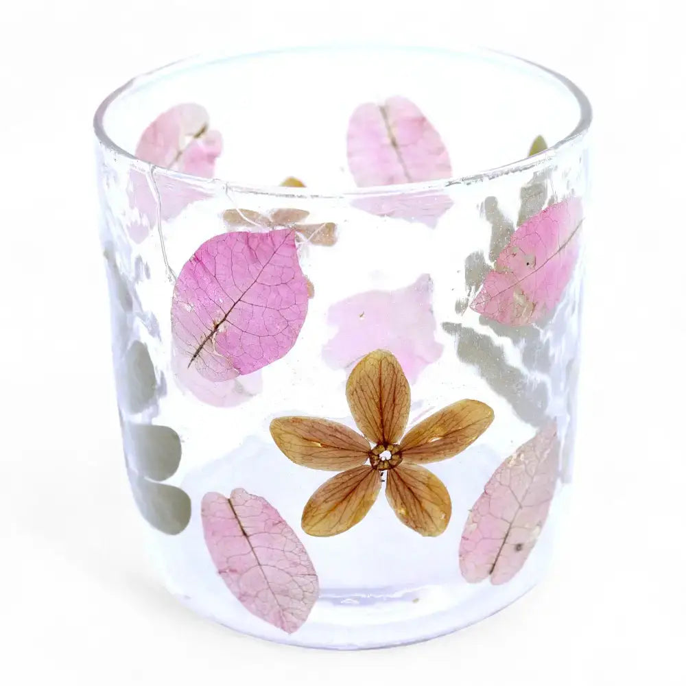 Vetro floreale naturale - Portacandele dritto - Primavera - Natural Floral Glass Candle Holders