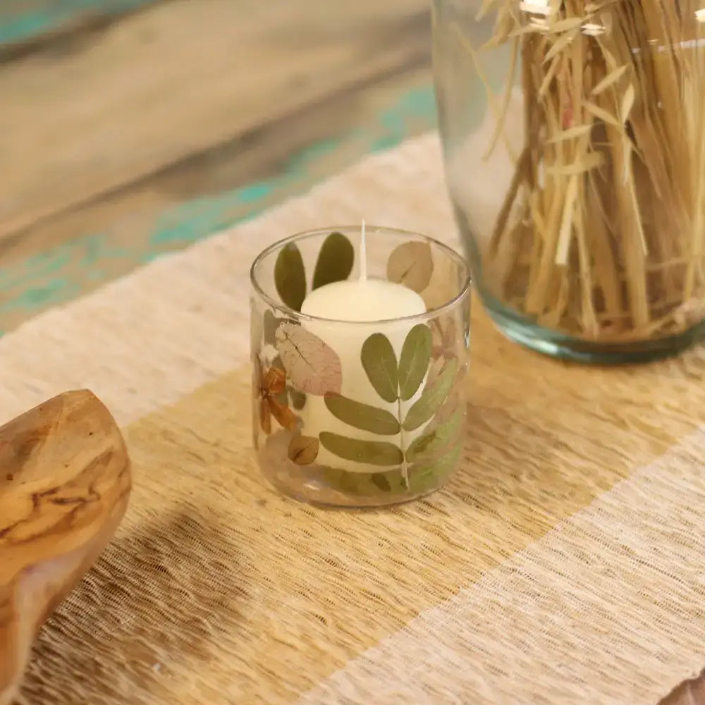Vetro floreale naturale - Portacandele dritto - Primavera - Natural Floral Glass Candle Holders
