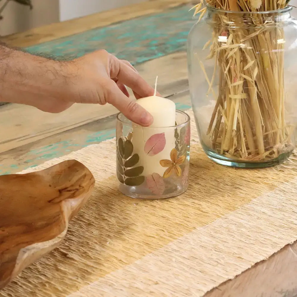 Vetro floreale naturale - Portacandele dritto - Primavera - Natural Floral Glass Candle Holders