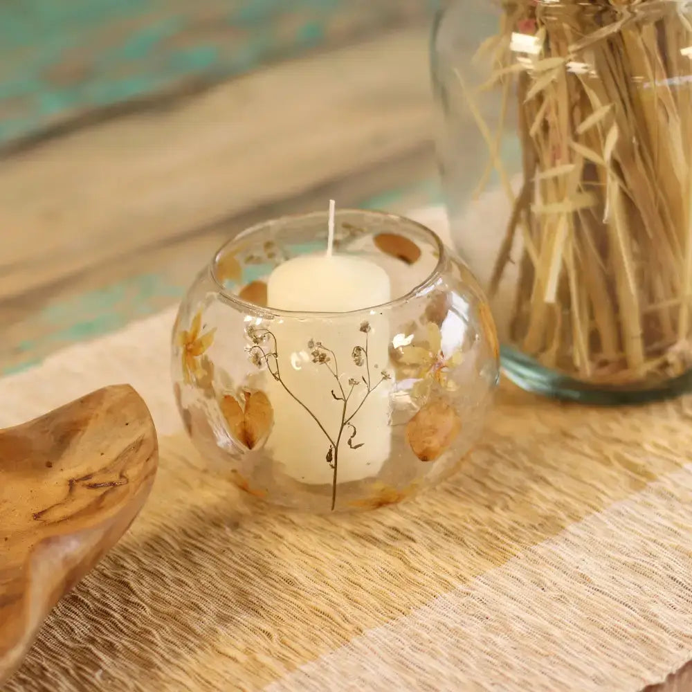 Vetro floreale naturale - Portacandele grande ciotola - Natural Floral Glass Candle Holders