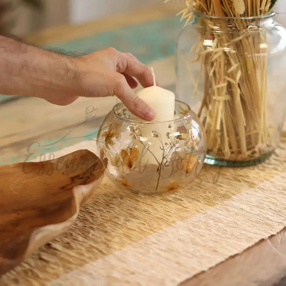 Vetro floreale naturale - Portacandele grande ciotola - Natural Floral Glass Candle Holders