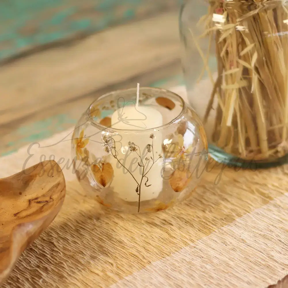 Vetro floreale naturale - Portacandele grande ciotola - Natural Floral Glass Candle Holders