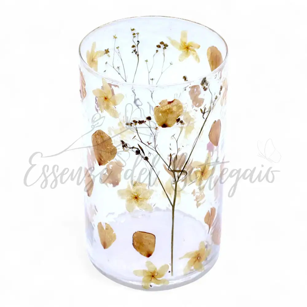 Vetro floreale naturale - Portacandele per vaso alto - Rosa - Natural Floral Glass Candle Holders