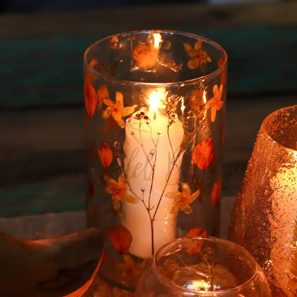 Vetro floreale naturale - Portacandele per vaso alto - Rosa - Natural Floral Glass Candle Holders