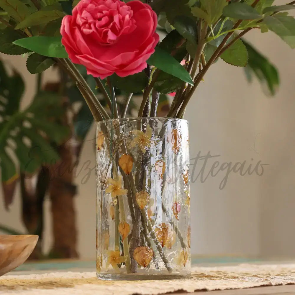 Vetro floreale naturale - Portacandele per vaso alto - Rosa - Natural Floral Glass Candle Holders