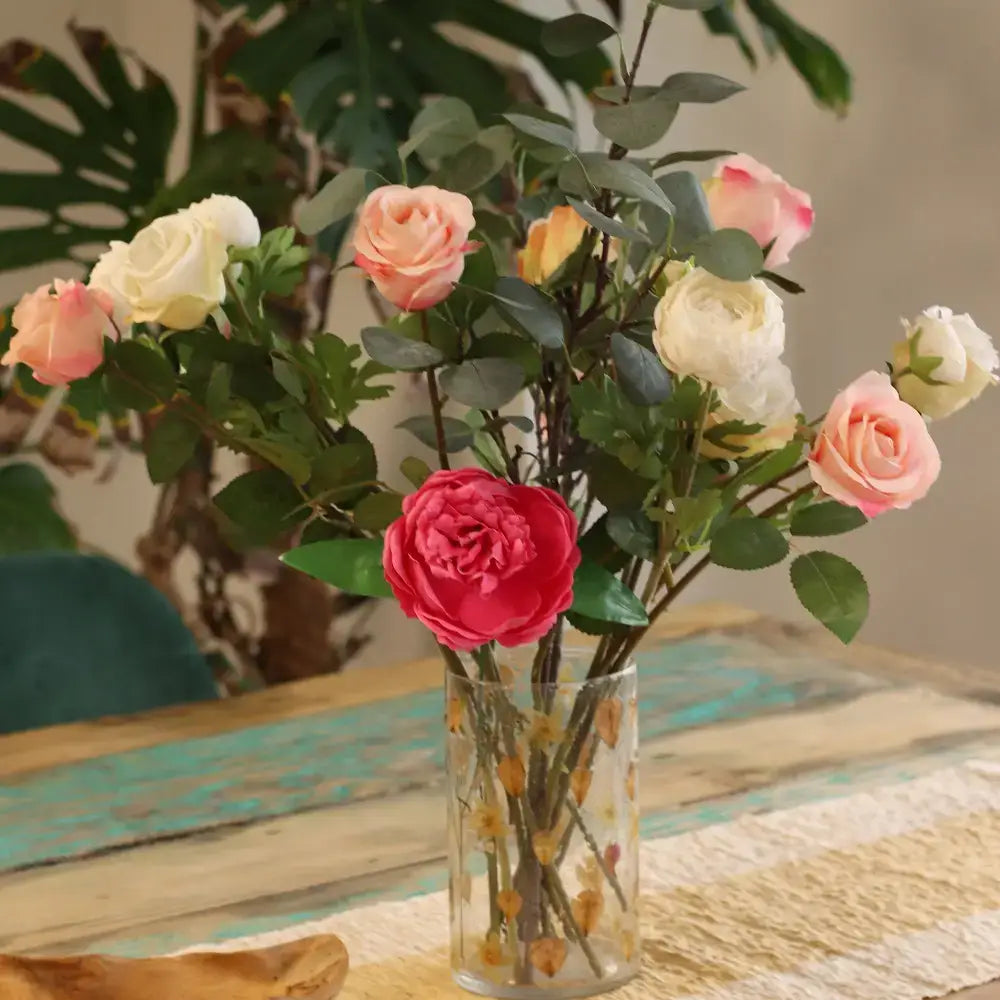 Vetro floreale naturale - Portacandele per vaso alto - Rosa - Natural Floral Glass Candle Holders
