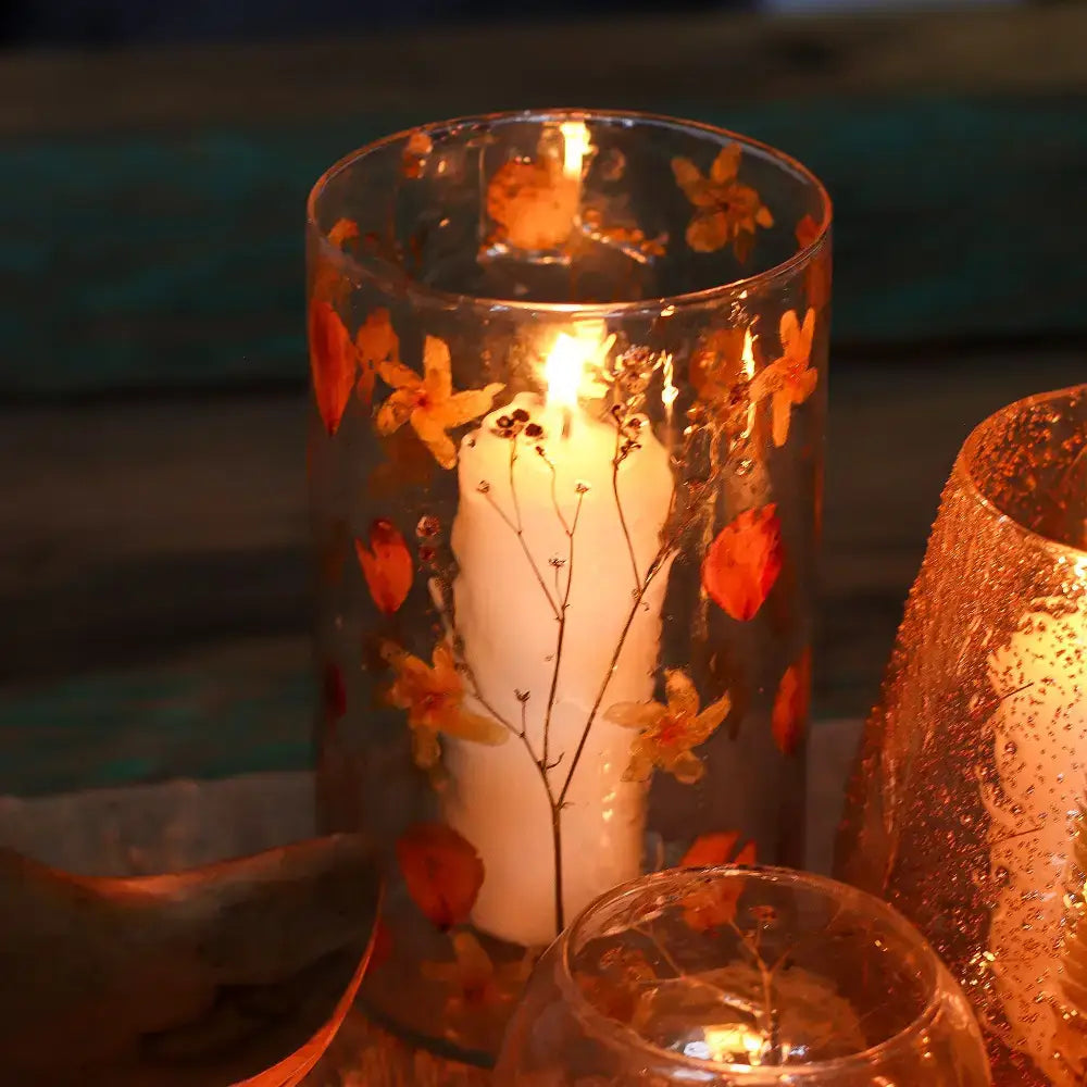 Vetro floreale naturale - Portacandele per vaso alto - Rosa - Natural Floral Glass Candle Holders