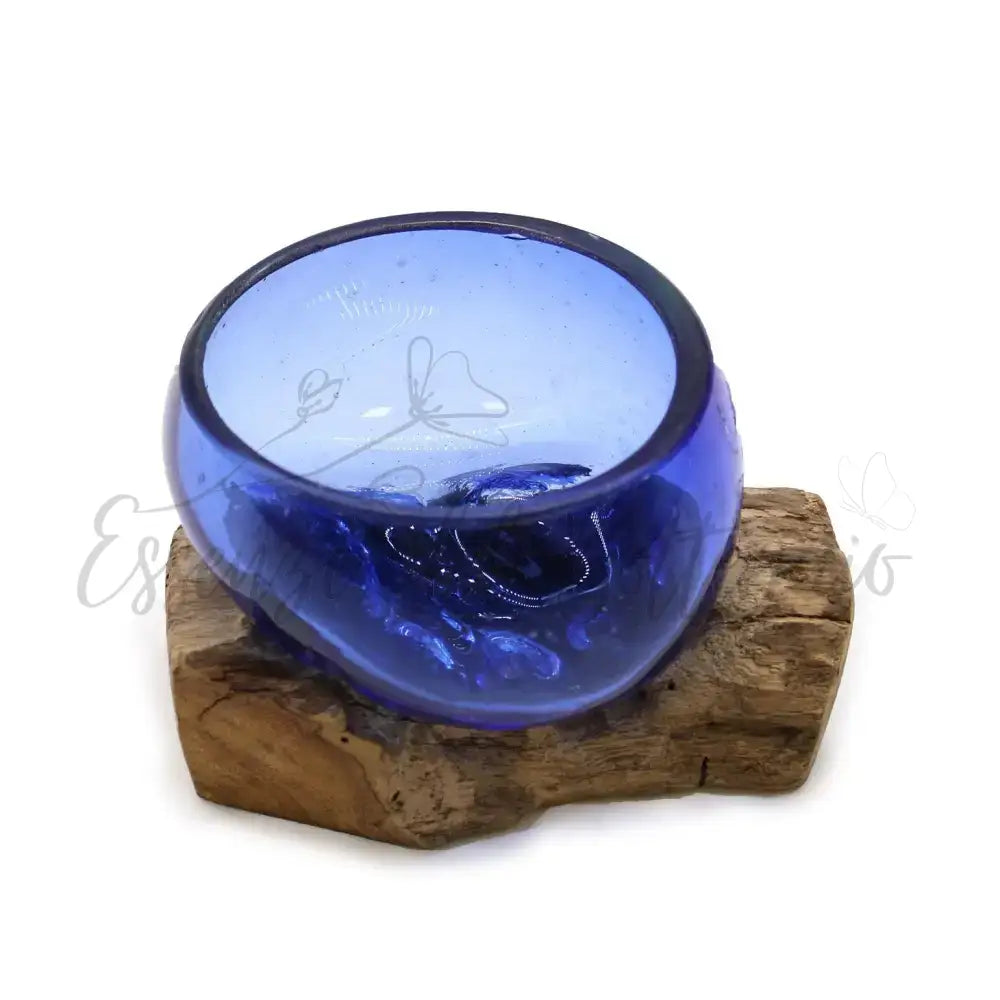 Vetro Soffiato su Legno -Ciotola Blu - Molten Glass on Wood