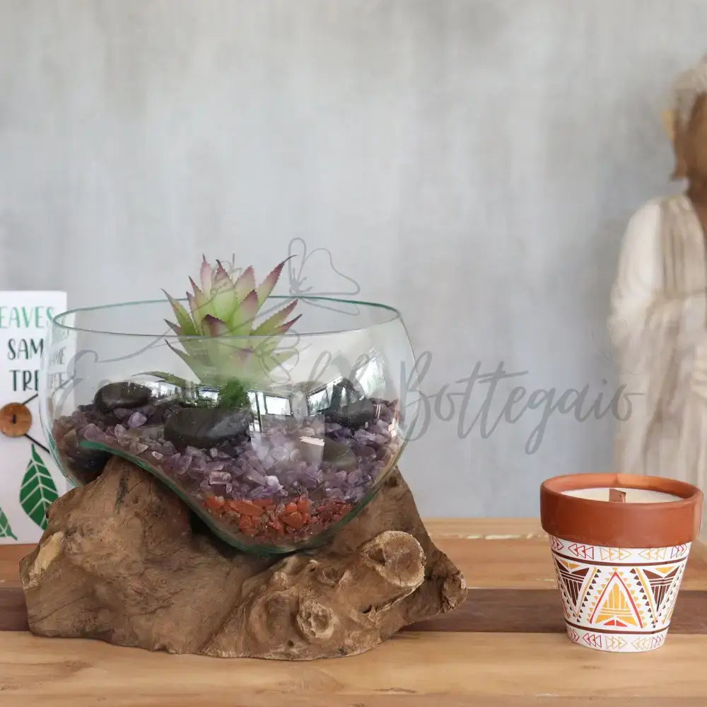 Vetro soffiato su legno - Ciotola grande aperta - Molten Glass on Wood