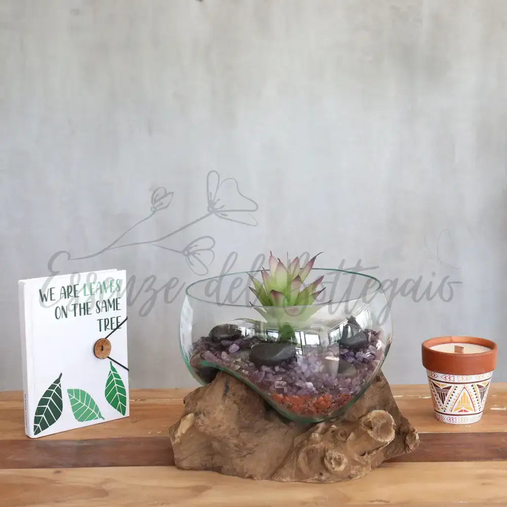 Vetro soffiato su legno - Ciotola grande aperta - Molten Glass on Wood