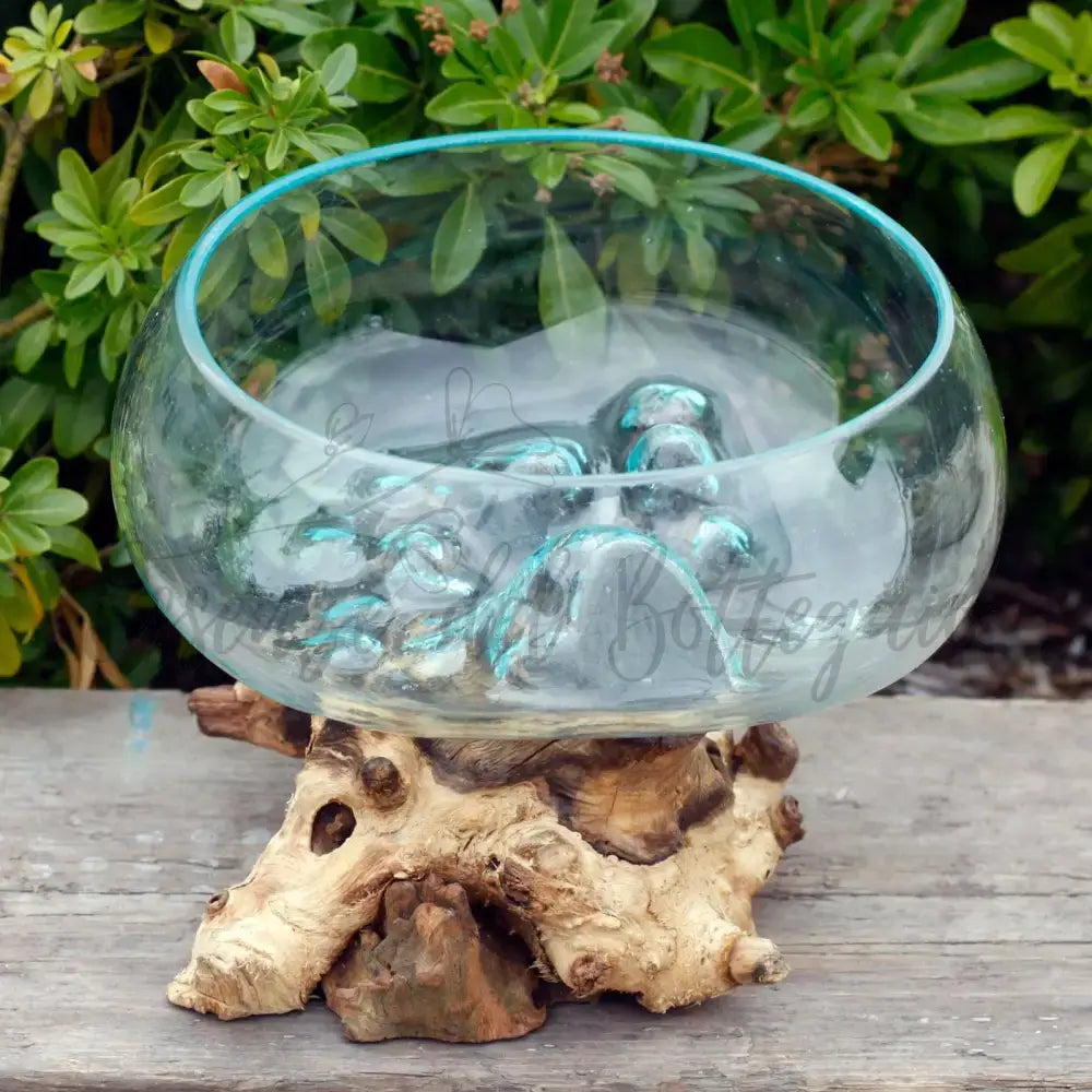 Vetro soffiato su legno - Ciotola grande aperta - Molten Glass on Wood