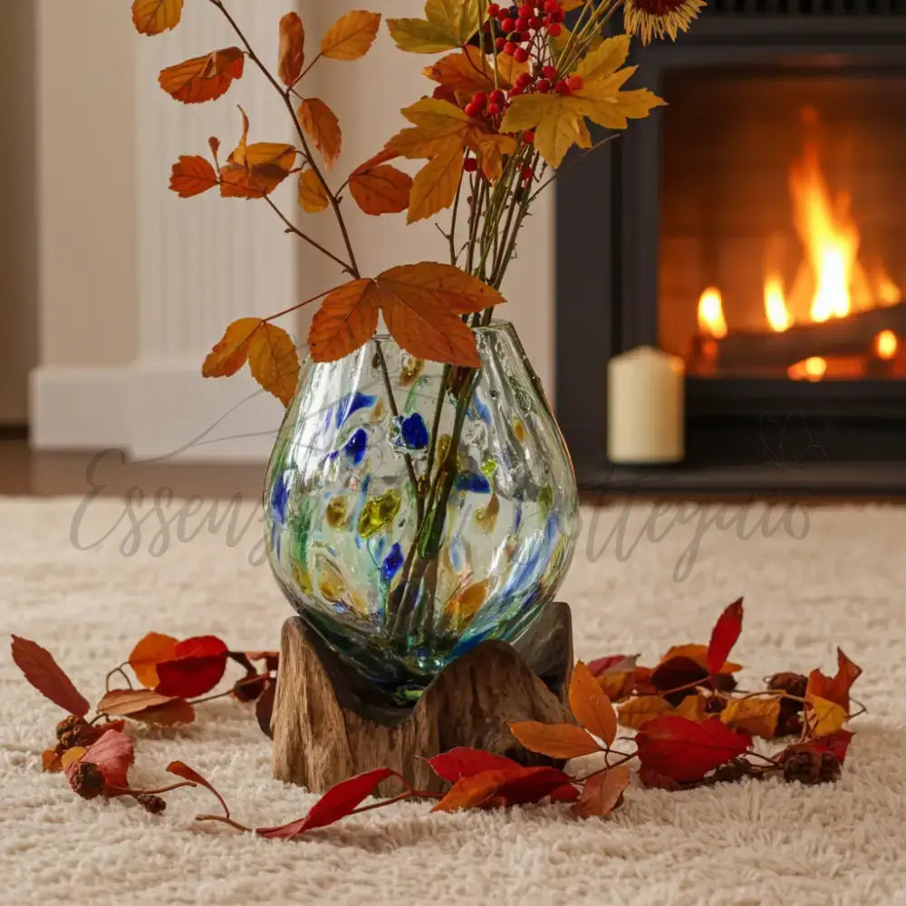 Vetro Soffiato su Legno - Colorato - Vaso Grande - Molten Glass on Wood