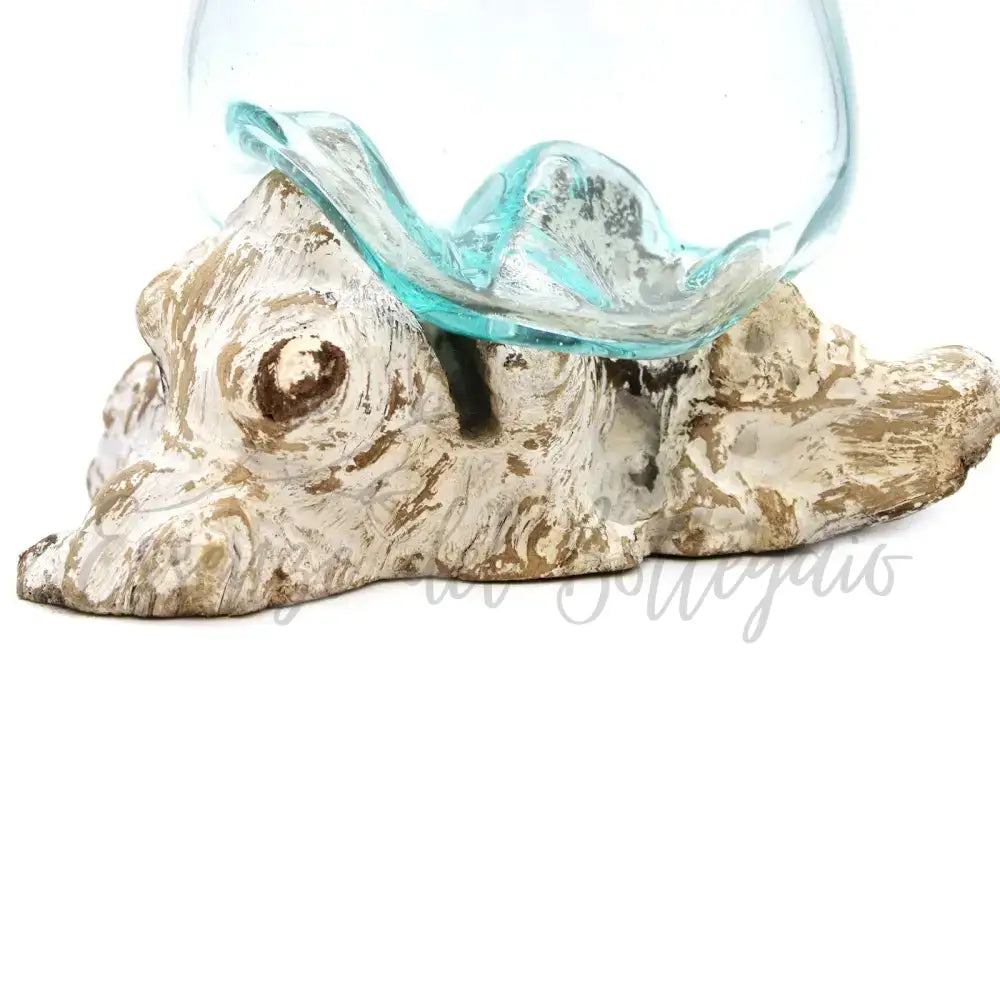 Vetro soffiato su legno imbiancato - Ciotola grande - Molten Glass on Wood