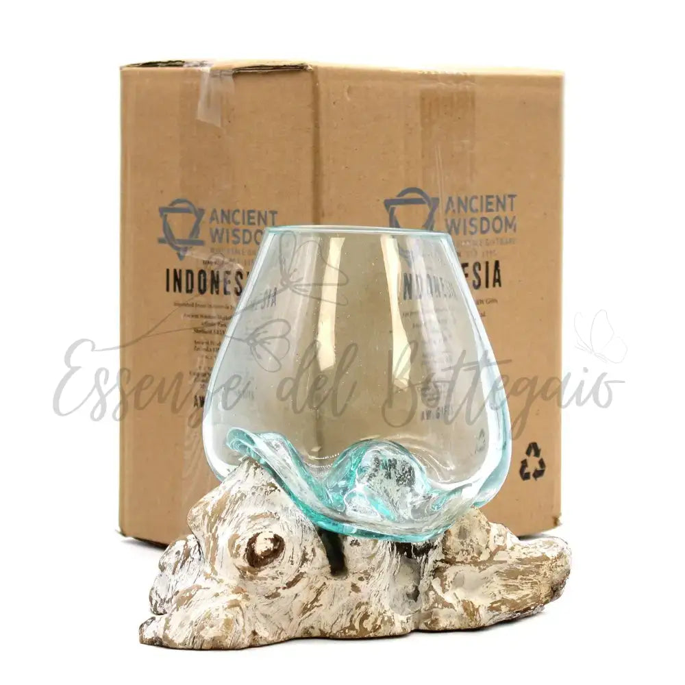 Vetro soffiato su legno imbiancato - Ciotola grande - Molten Glass on Wood