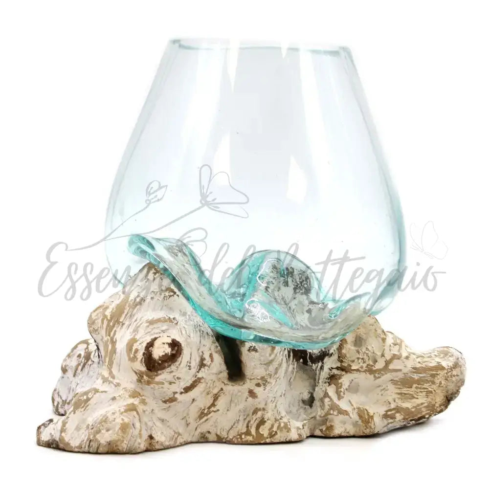 Vetro soffiato su legno imbiancato - Ciotola grande - Molten Glass on Wood