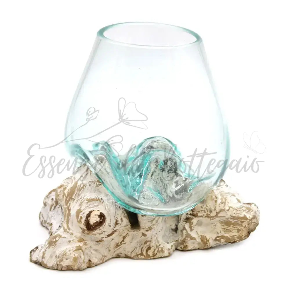 Vetro soffiato su legno imbiancato - Ciotola grande - Molten Glass on Wood