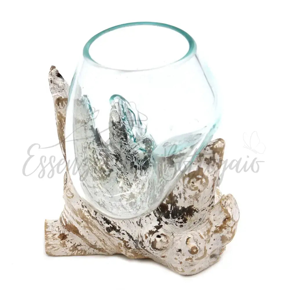 Vetro soffiato su legno imbiancato - Ciotola media - Molten Glass on Wood