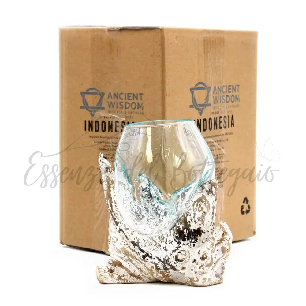 Vetro soffiato su legno imbiancato - Ciotola media - Molten Glass on Wood