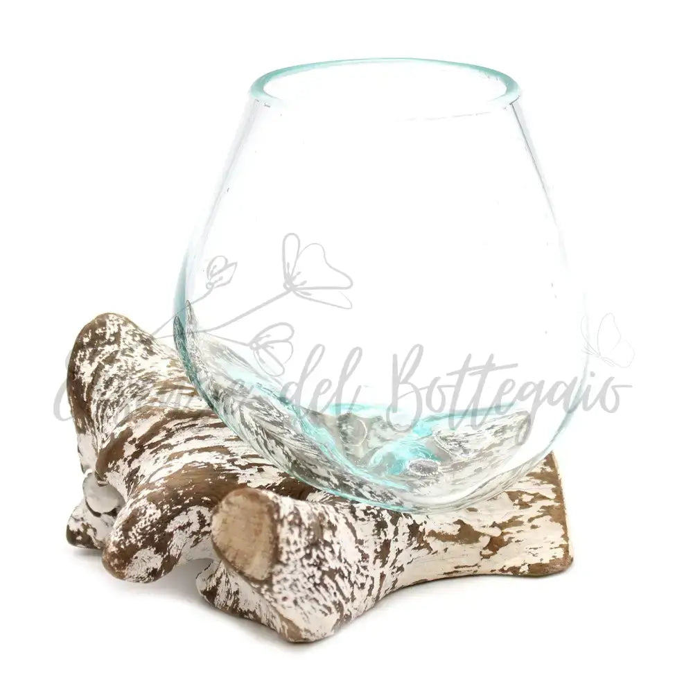 Vetro soffiato su legno imbiancato - Ciotola media - Molten Glass on Wood