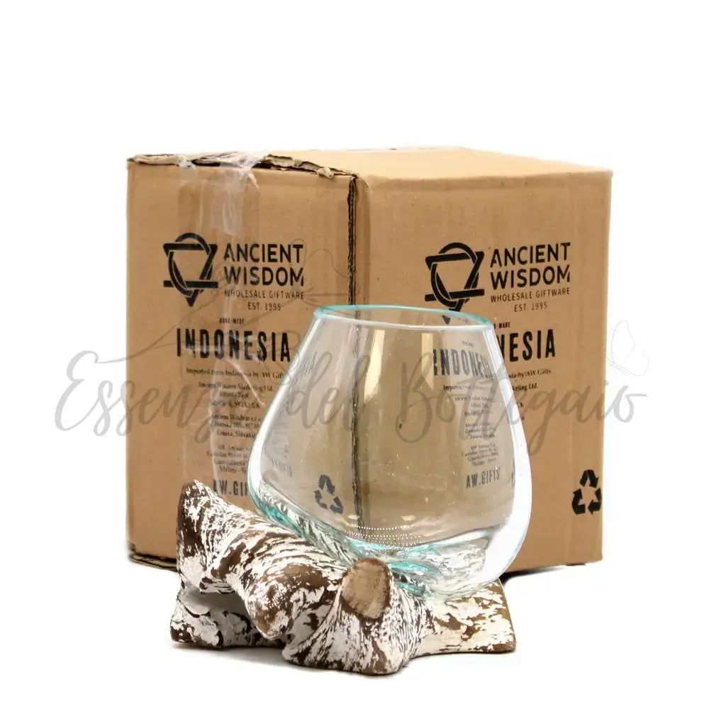 Vetro soffiato su legno imbiancato - Ciotola media - Molten Glass on Wood