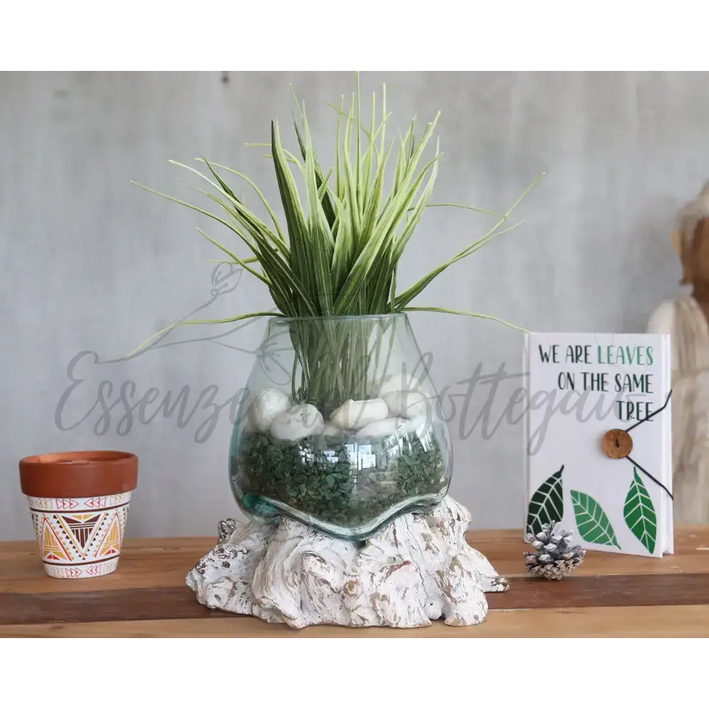 Vetro soffiato su legno imbiancato - Ciotola media - Molten Glass on Wood