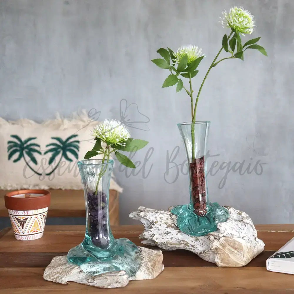 Vetro soffiato su legno imbiancato - Vaso - Medio - Molten Glass on Wood