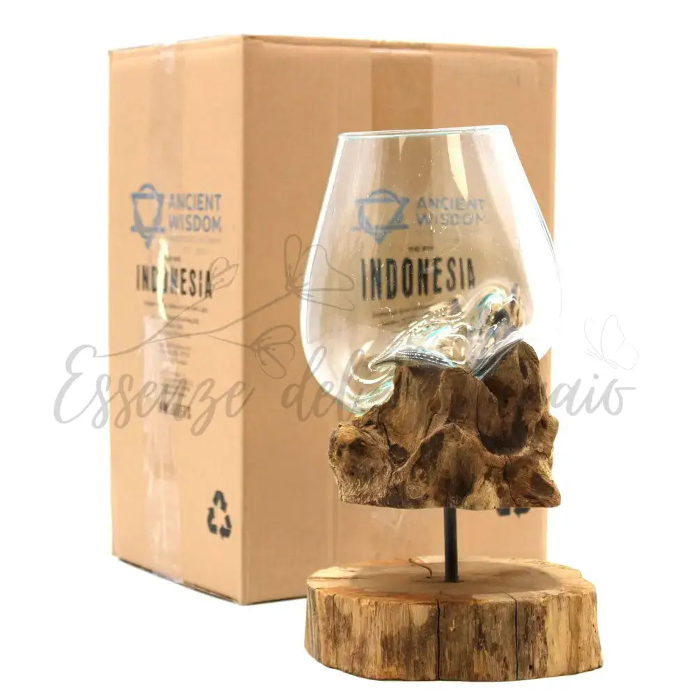 Vetro soffiato su legno con supporto - Ciotola grande - Molten Glass on Wood