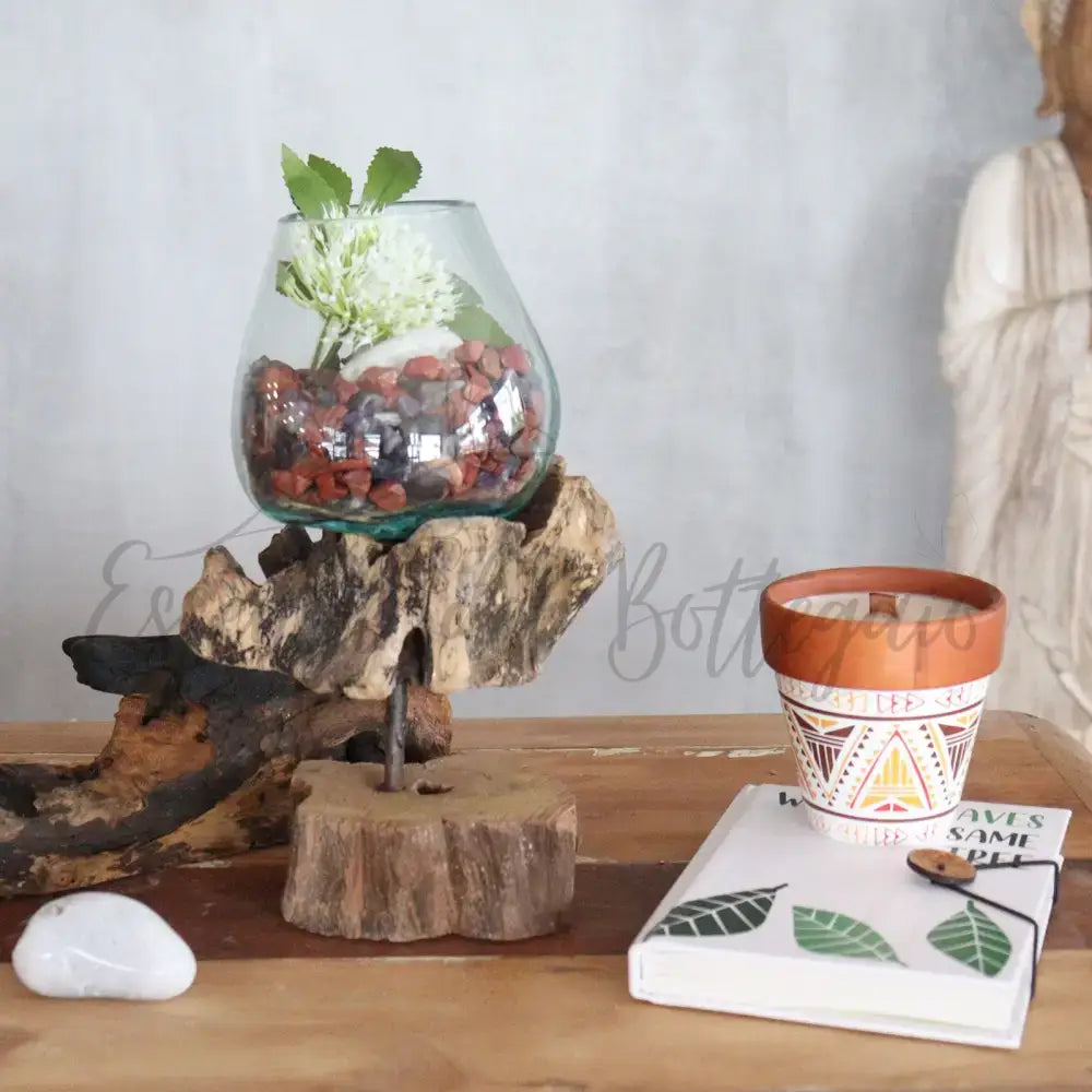 Vetro soffiato su legno con supporto - Ciotola grande - Molten Glass on Wood