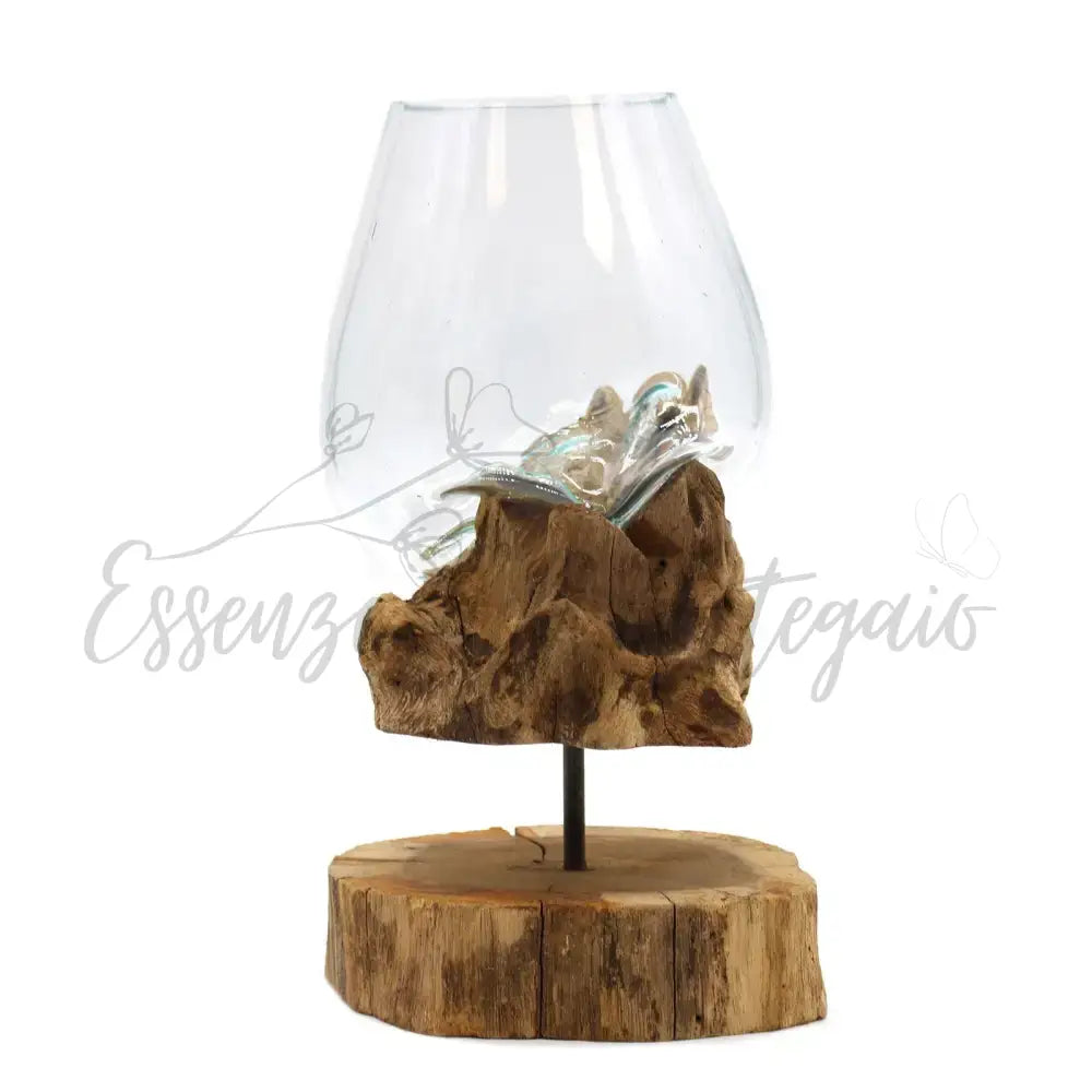 Vetro soffiato su legno con supporto - Ciotola grande - Molten Glass on Wood