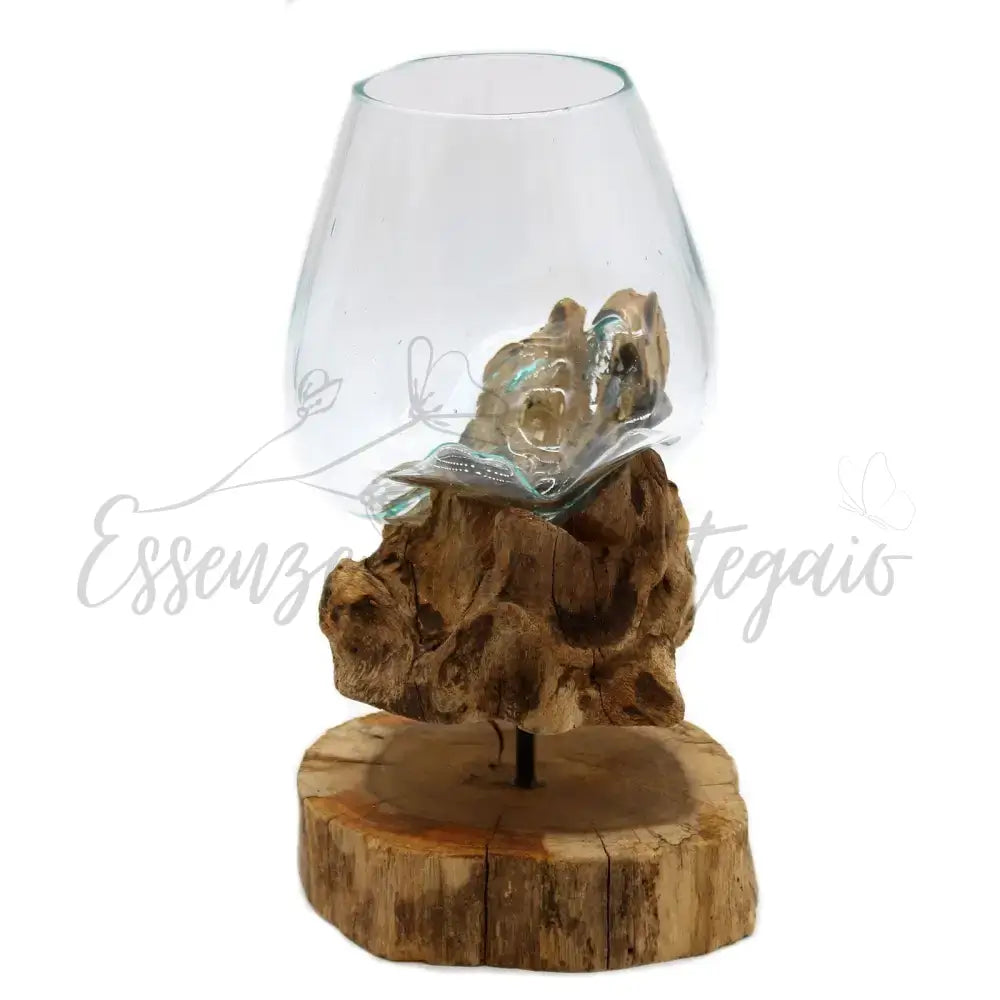 Vetro soffiato su legno con supporto - Ciotola grande - Molten Glass on Wood