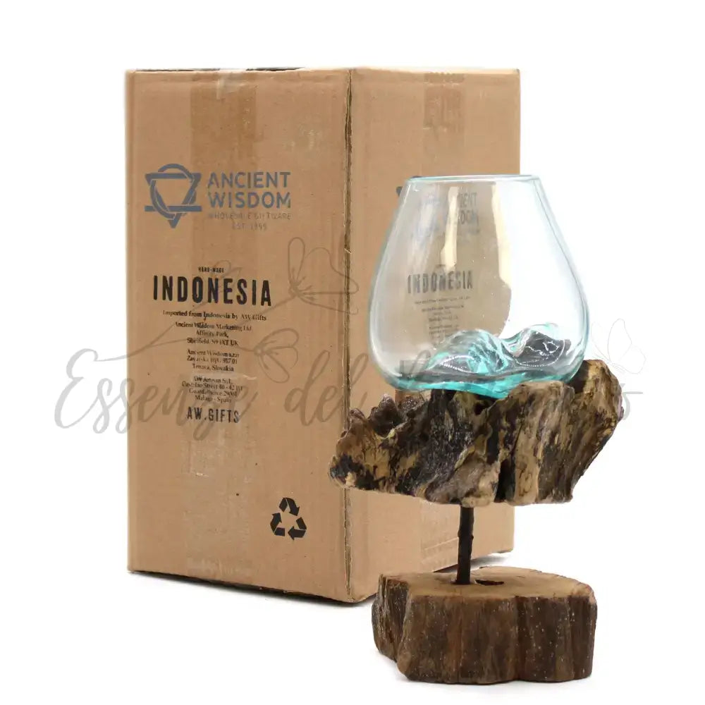 Vetro soffiato su legno con supporto - Ciotola media - Molten Glass on Wood